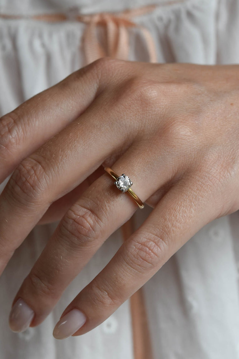 Cartier Mid-Century .50 Carat Transitional Cut Diamond Solitaire Yellow Gold Vintage Engagement Ring