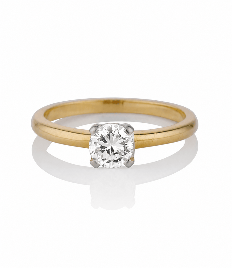 Cartier Mid-Century .50 Carat Transitional Cut Diamond Solitaire Yellow Gold Vintage Engagement Ring