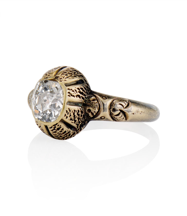 Early Victorian .87 Carat Old Mine Diamond Yellow Gold Vintage Engagement Ring