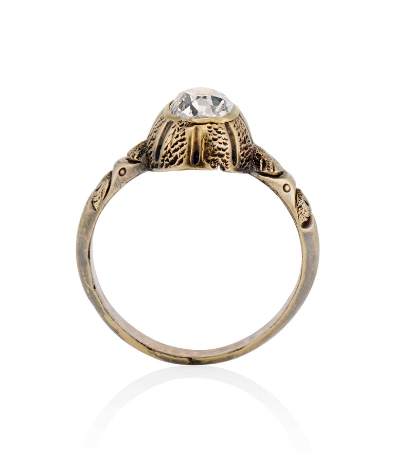 Early Victorian .87 Carat Old Mine Diamond Yellow Gold Vintage Engagement Ring