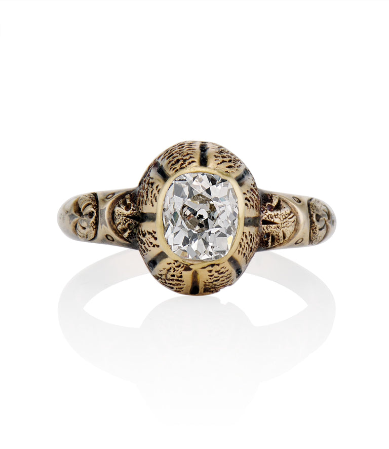 Early Victorian .87 Carat Old Mine Diamond Yellow Gold Vintage Engagement Ring