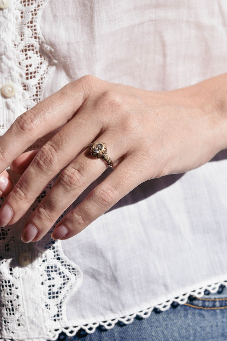 Early Victorian .87 Carat Old Mine Diamond Yellow Gold Vintage Engagement Ring