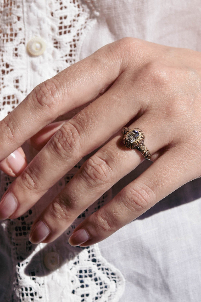 Early Victorian .87 Carat Old Mine Diamond Yellow Gold Vintage Engagement Ring