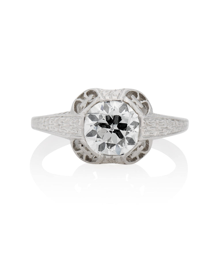 Edwardian 1.01 Carat Old European Cut Diamond Platinum Antique Engagement Ring