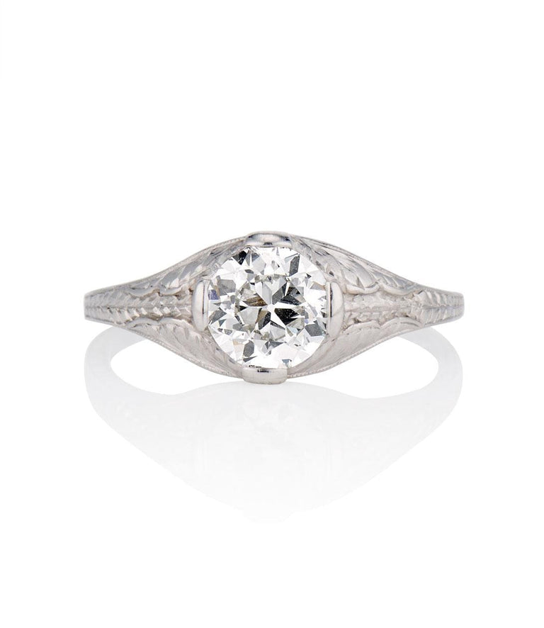 Edwardian 1.02 Carat Old European Cut Diamond Platinum Ring