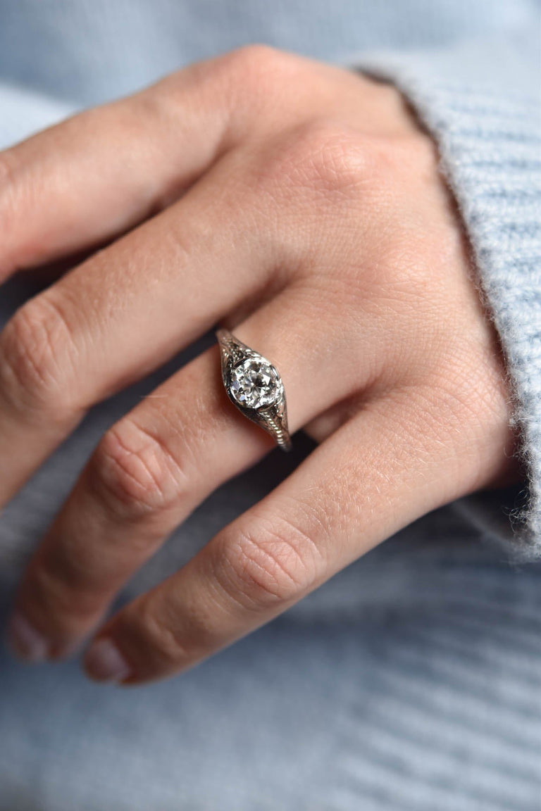 Edwardian 1.02 Carat Old European Cut Diamond Platinum Ring