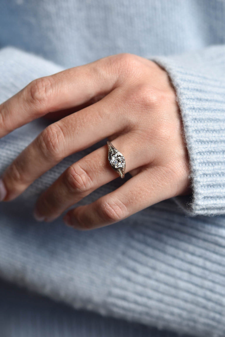 Edwardian 1.02 Carat Old European Cut Diamond Platinum Ring