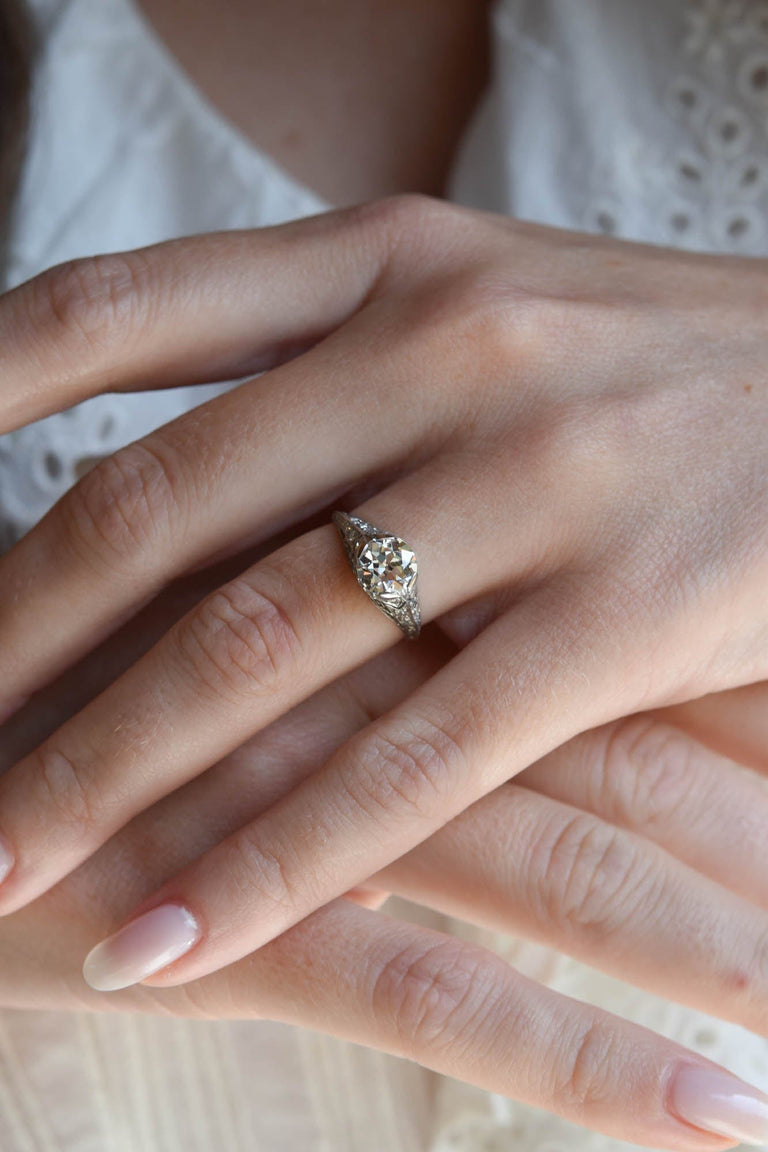 Edwardian 1.31 Carat Old European Cut Diamond Platinum Antique Engagement Ring