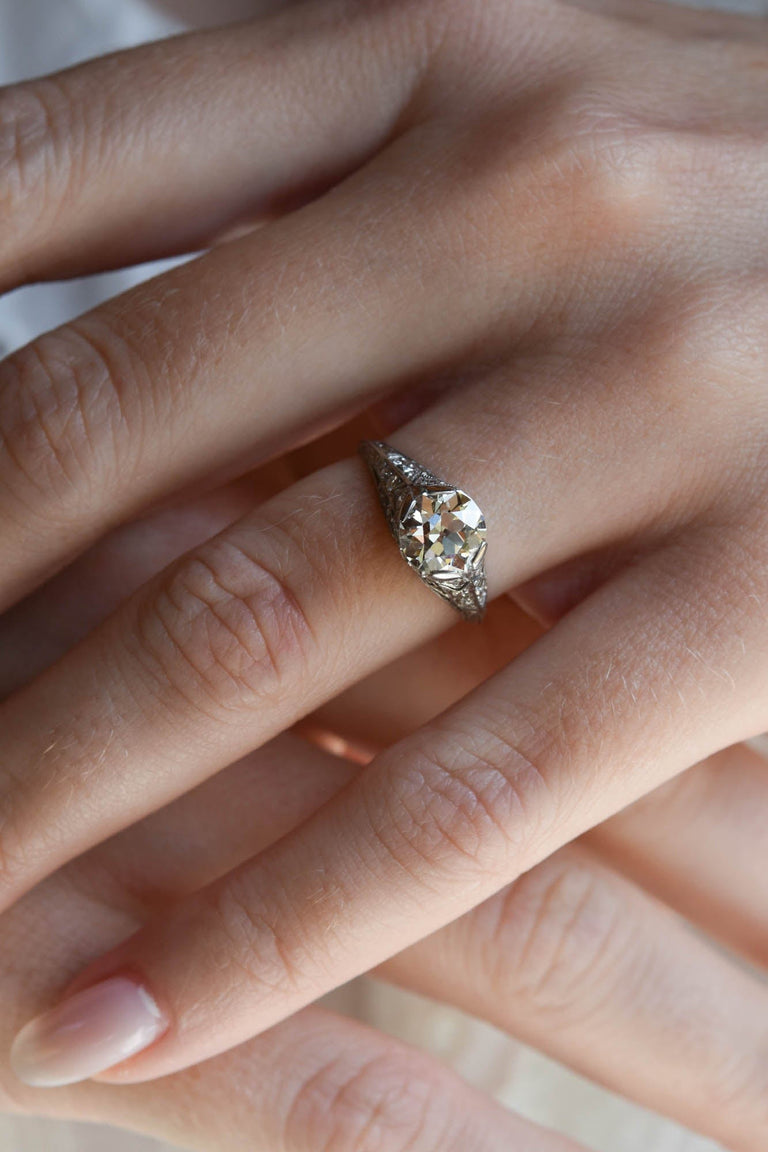 Edwardian 1.31 Carat Old European Cut Diamond Platinum Antique Engagement Ring