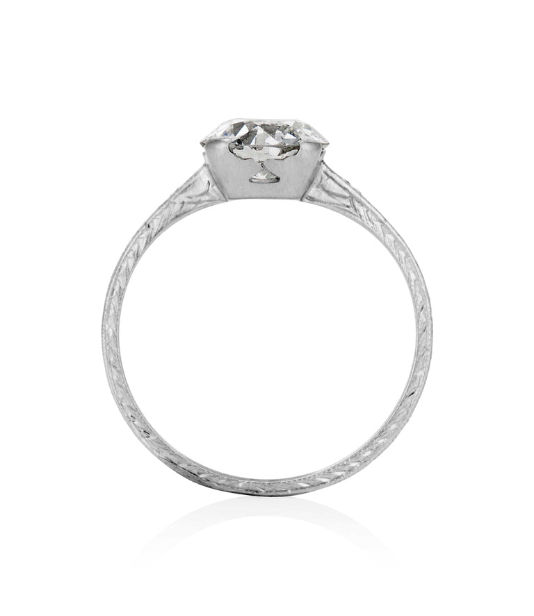 Edwardian 1.51 Carat Old European Cut Diamond Platinum Solitaire Engagement Ring