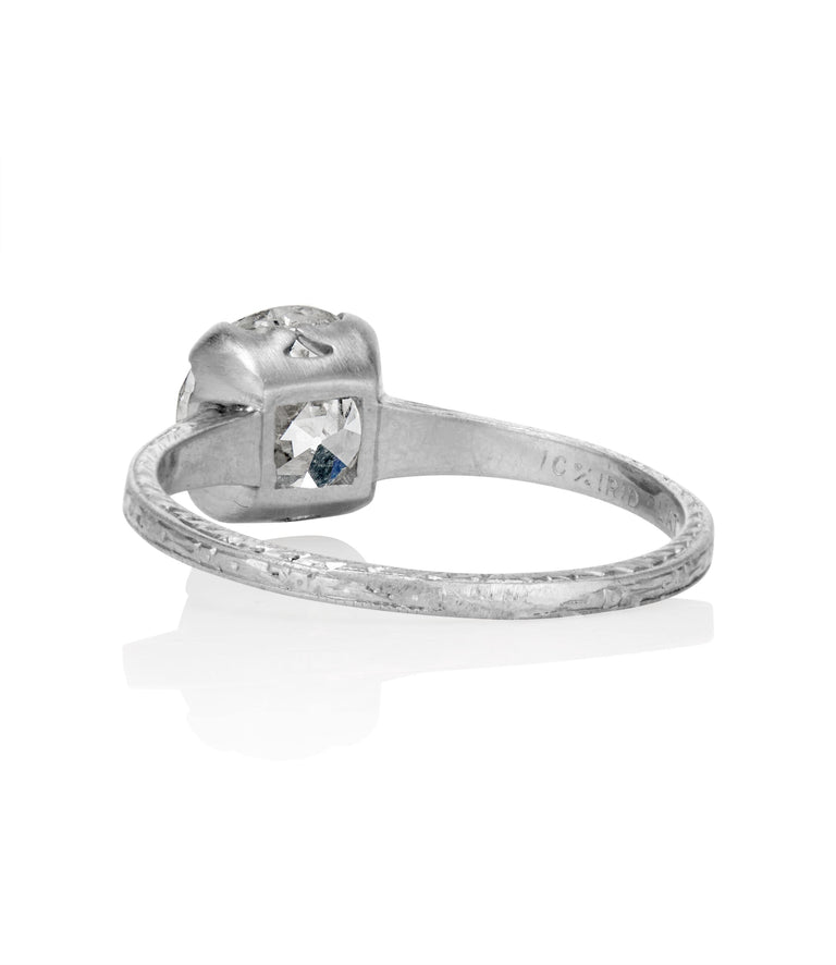 Edwardian 1.51 Carat Old European Cut Diamond Platinum Solitaire Engagement Ring