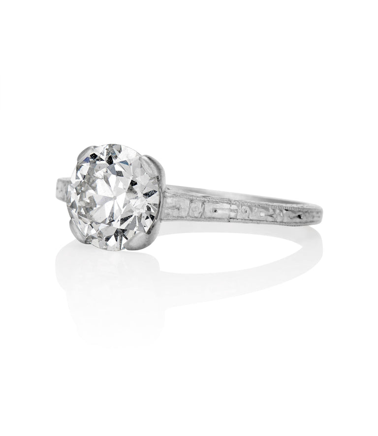 Edwardian 1.51 Carat Old European Cut Diamond Platinum Solitaire Engagement Ring