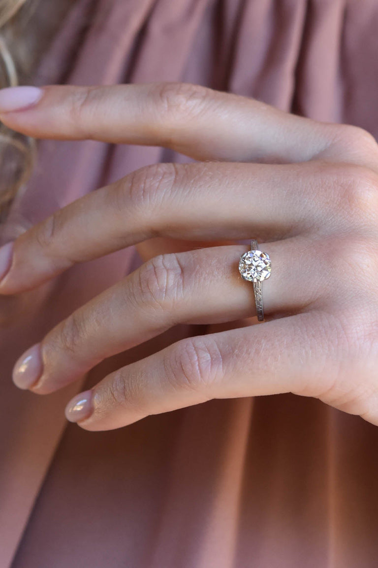 Edwardian 1.51 Carat Old European Cut Diamond Platinum Solitaire Vintage Engagement Ring