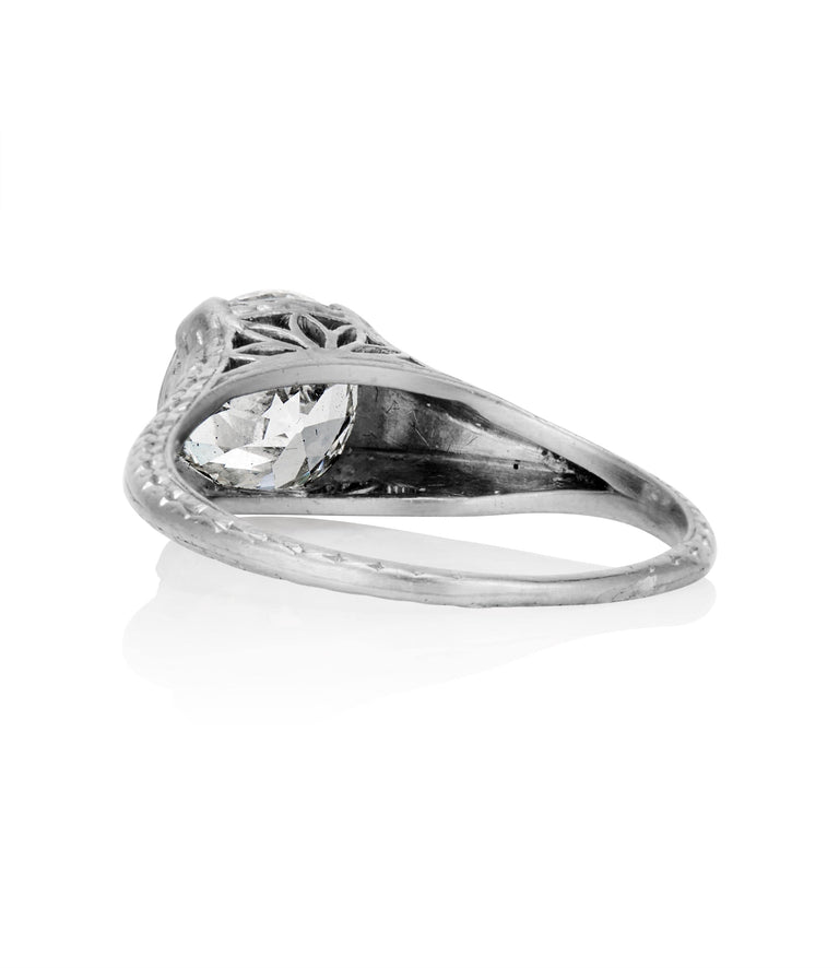 Edwardian 1.54 Carat Old European Cut Diamond Platinum Solitaire Engagement Ring