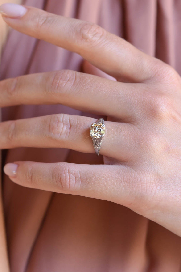 Edwardian 1.54 Carat Old European Cut Diamond Platinum Solitaire Vintage Engagement Ring