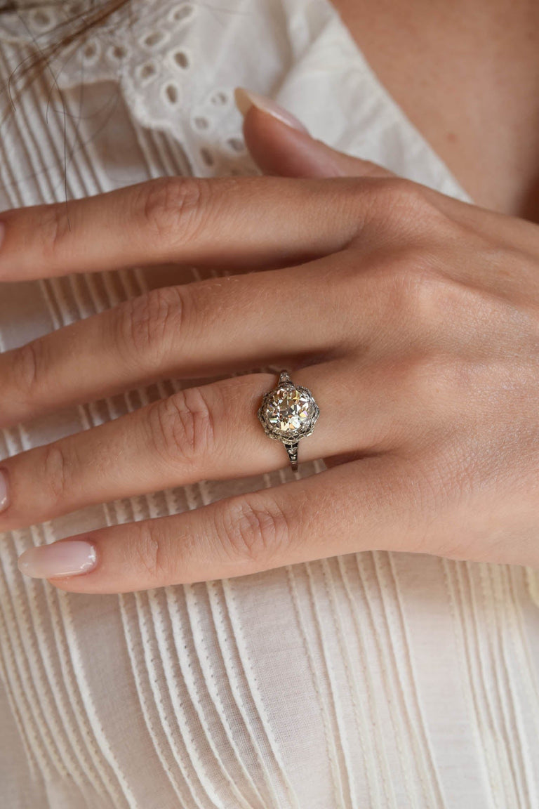 Edwardian 1.94 Carat Old European Cut Diamond Platinum Antique Engagement Ring