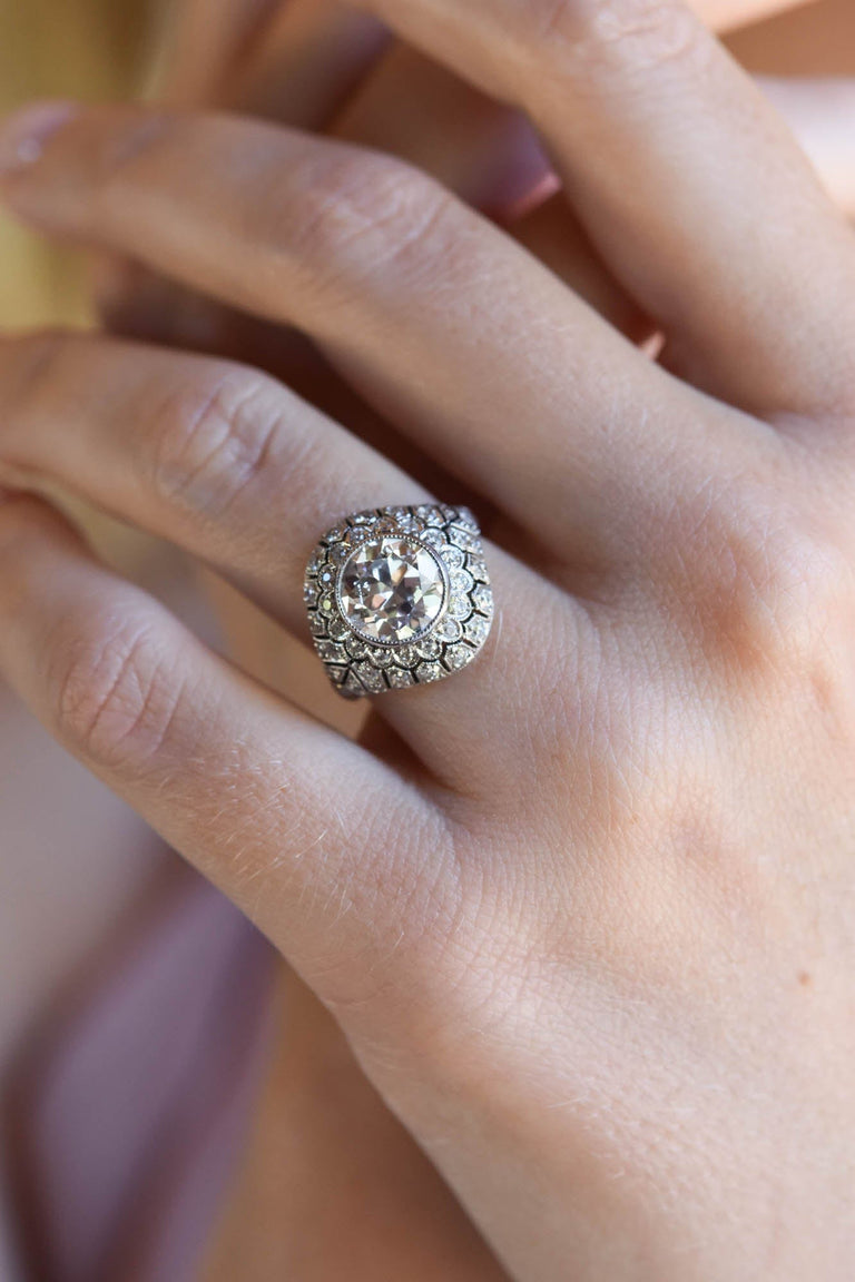 Edwardian 2.22 Carat Old European Cut Diamond Platinum Vintage Engagement Ring