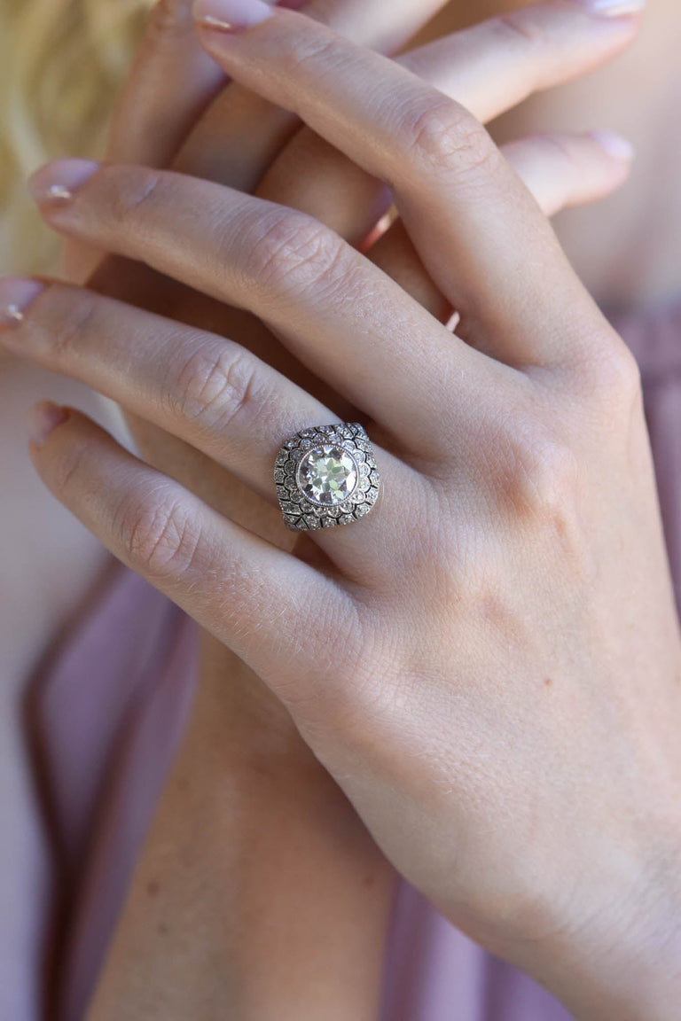 Edwardian 2.22 Carat Old European Cut Diamond Platinum Vintage Engagement Ring