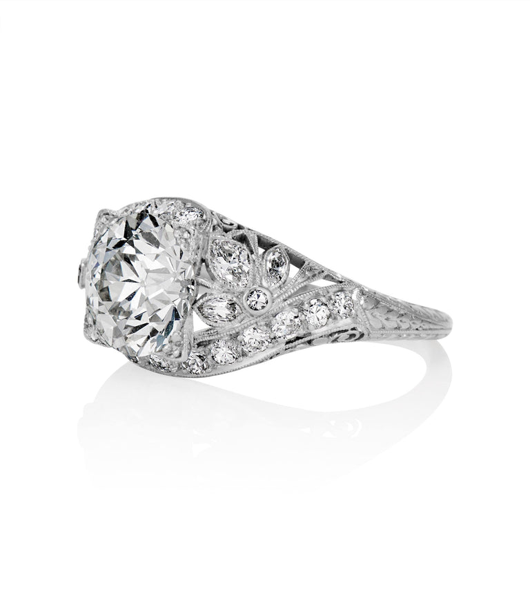 Edwardian 2.38 Carat Old European Cut Diamond Platinum Vintage Engagement Ring