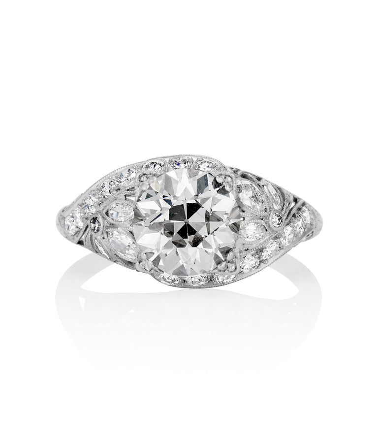 Edwardian 2.38 Carat Old European Cut Diamond Platinum Vintage Engagement Ring