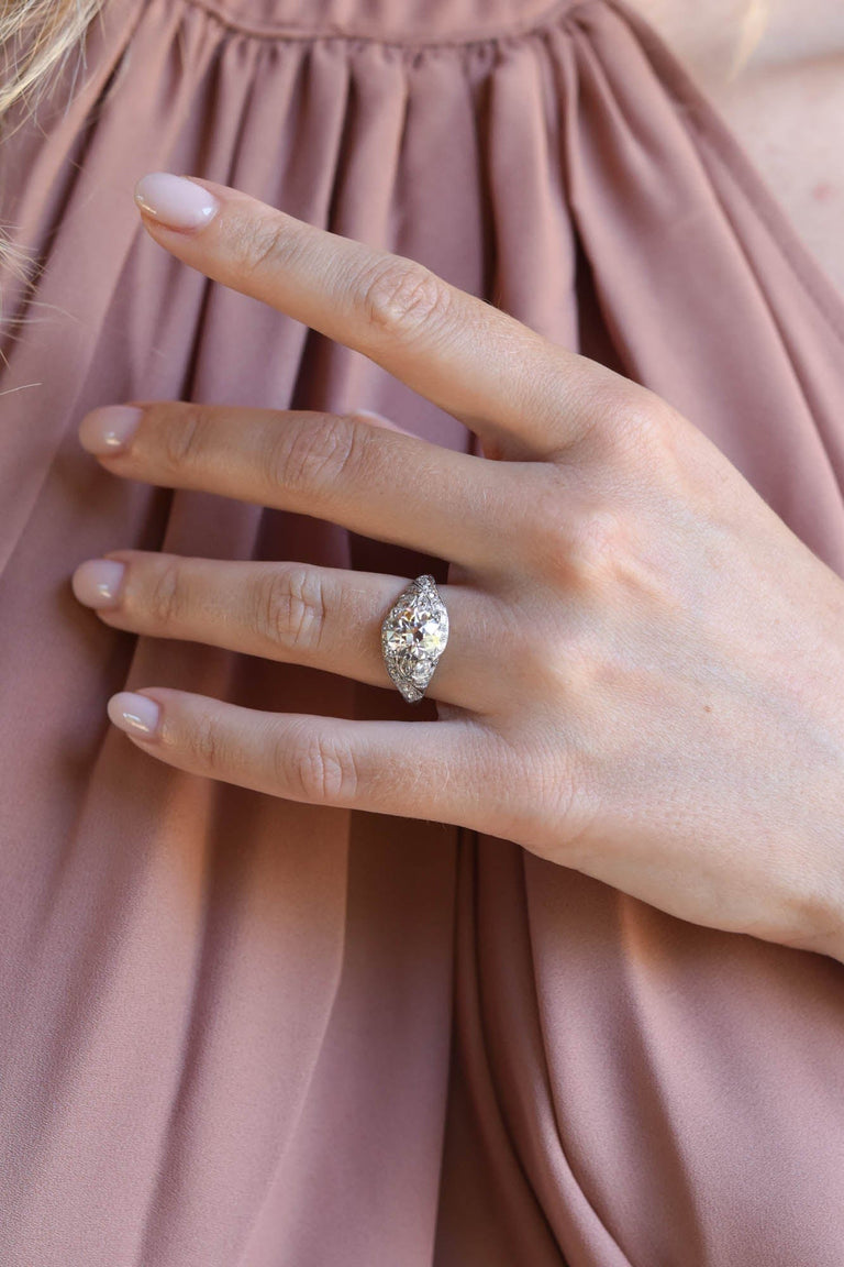 Edwardian 2.38 Carat Old European Cut Diamond Platinum Vintage Engagement Ring