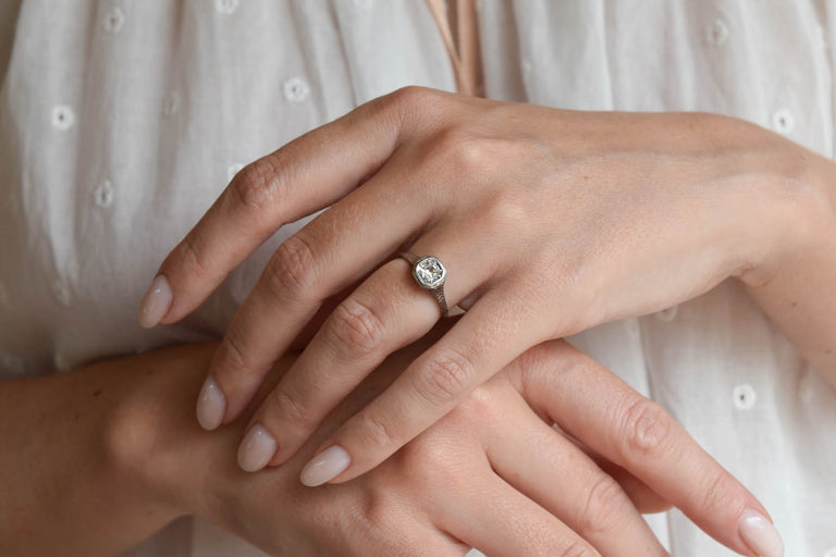 Edwardian .40 Carat Old European Cut Diamond Engraved Platinum Antique Engagement Ring