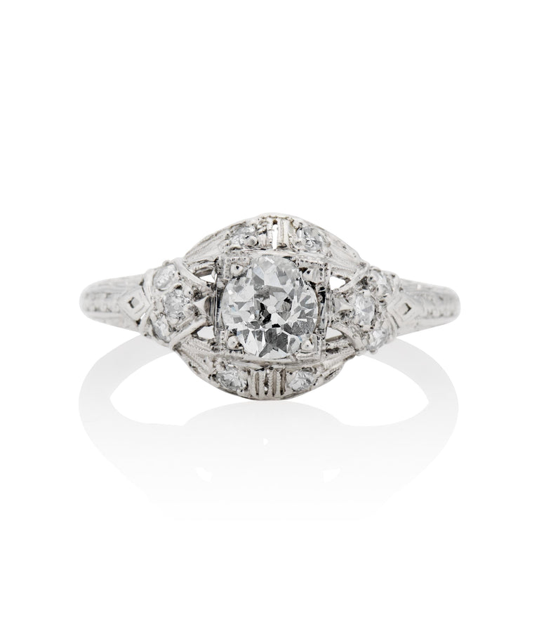 Edwardian .56 Carat Old European Cut Diamond Platinum Antique Engagement Ring