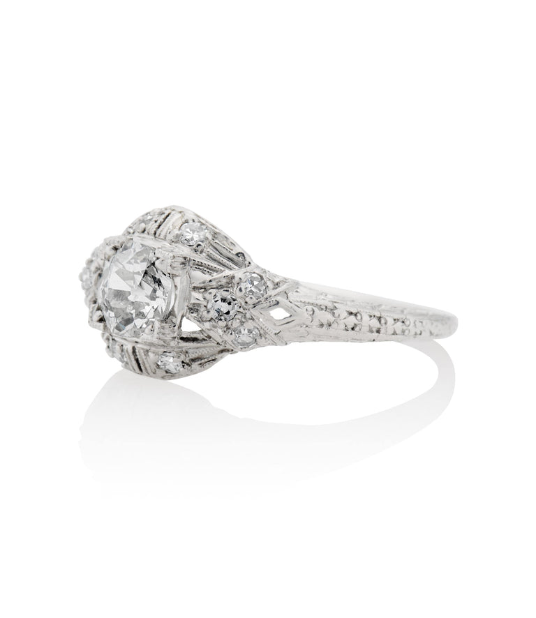 Edwardian .56 Carat Old European Cut Diamond Platinum Antique Engagement Ring