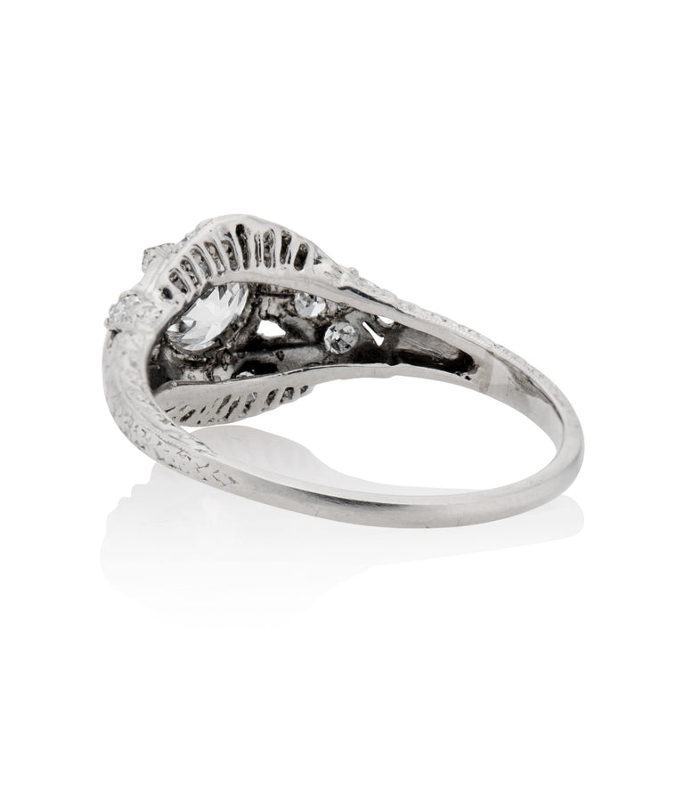 Edwardian .56 Carat Old European Cut Diamond Platinum Antique Engagement Ring