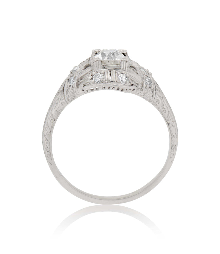 Edwardian .56 Carat Old European Cut Diamond Platinum Antique Engagement Ring