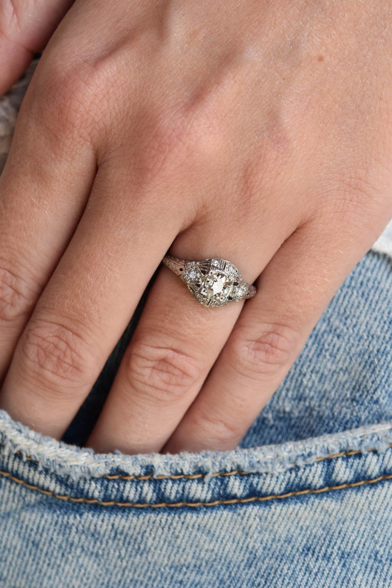 Edwardian .56 Carat Old European Cut Diamond Platinum Antique Engagement Ring