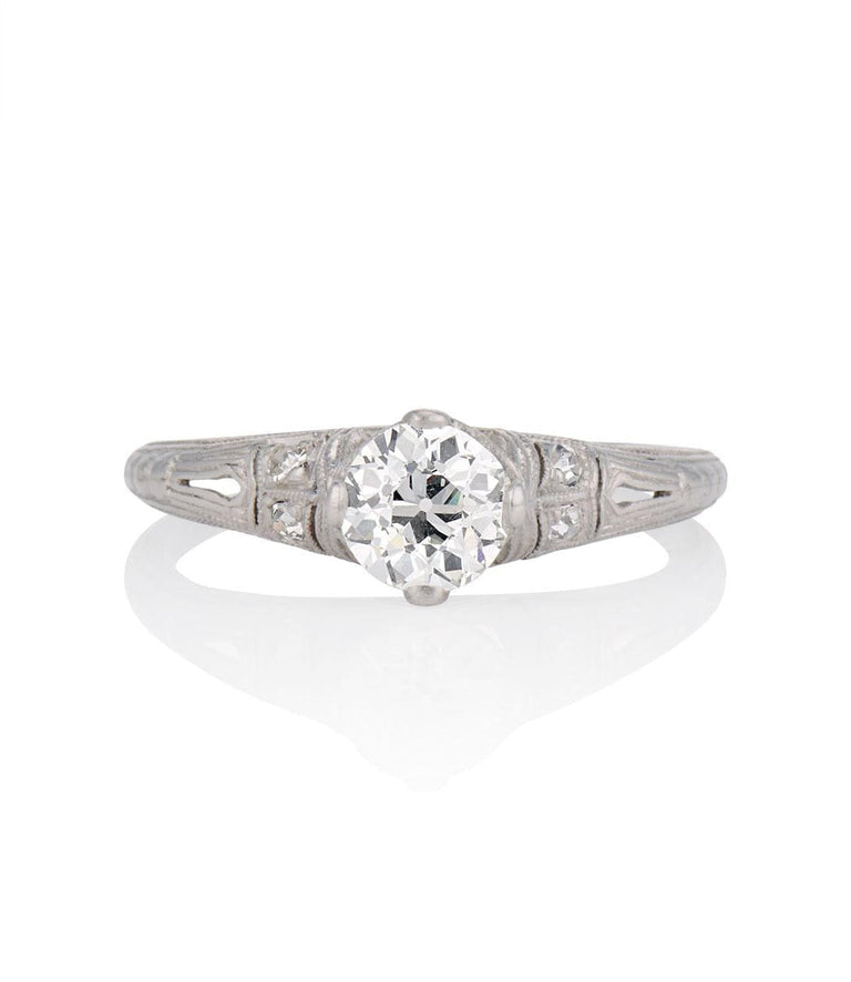 Edwardian .70 Carat Old European Cut Diamond Engraved Platinum Vintage Engagement Ring
