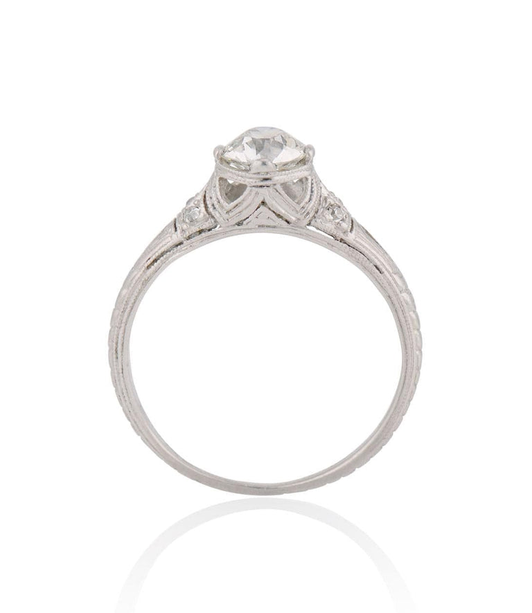 Edwardian .70 Carat Old European Cut Diamond Engraved Platinum Vintage Engagement Ring