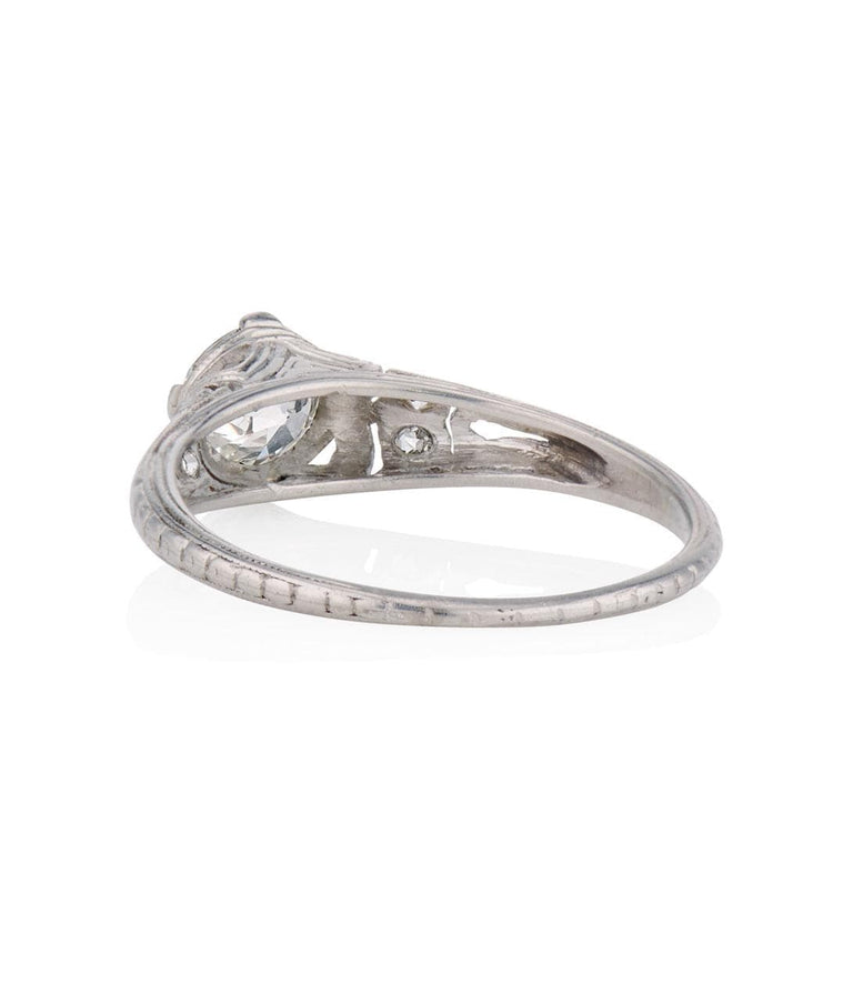 Edwardian .70 Carat Old European Cut Diamond Engraved Platinum Vintage Engagement Ring