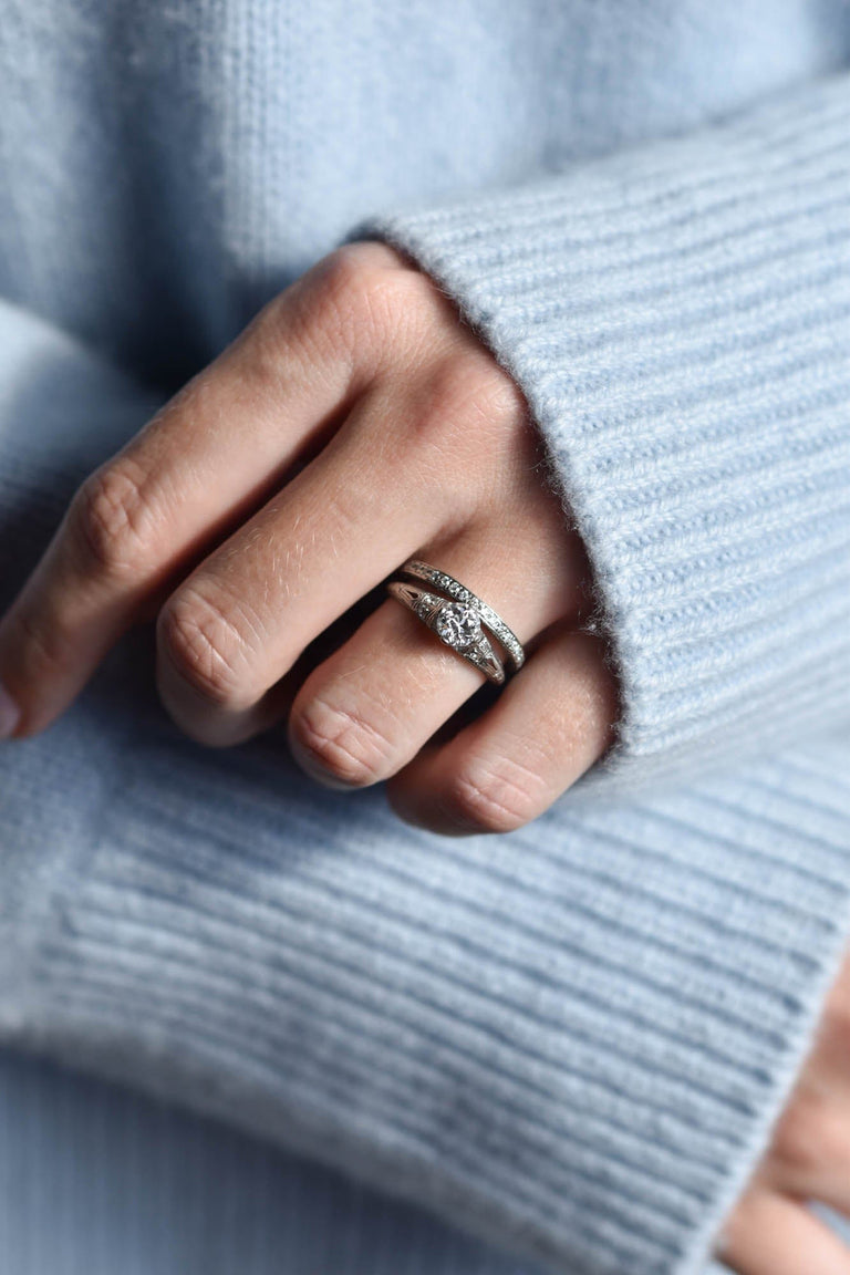 Edwardian .70 Carat Old European Cut Diamond Engraved Platinum Vintage Engagement Ring