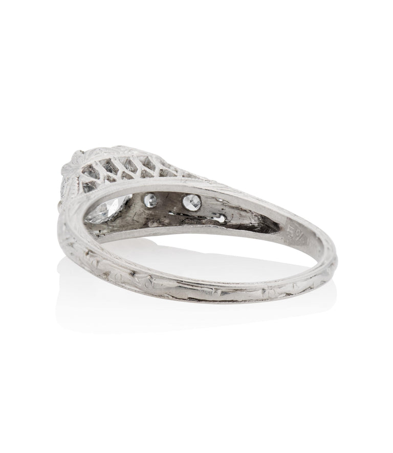 Edwardian .72 Carat Old European Cut Diamond Platinum Antique Engagement Ring