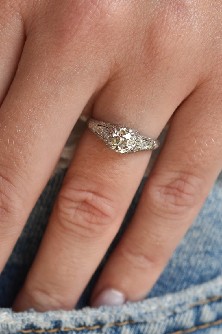 Edwardian .72 Carat Old European Cut Diamond Platinum Antique Engagement Ring