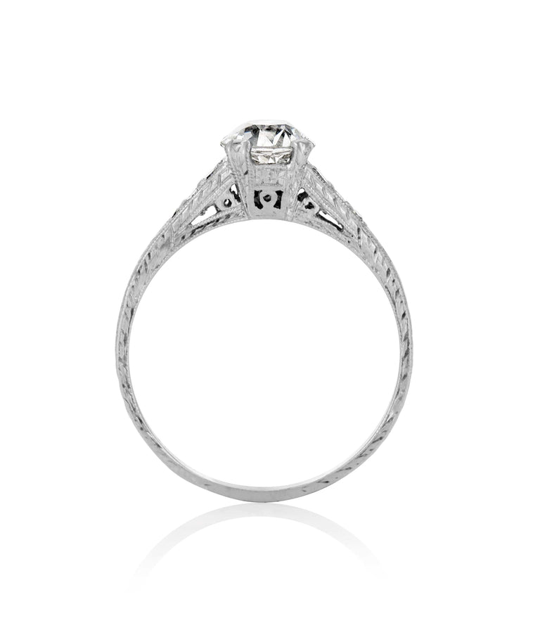 Edwardian .91 Carat Old European Cut Diamond Platinum Antique Engagement Ring