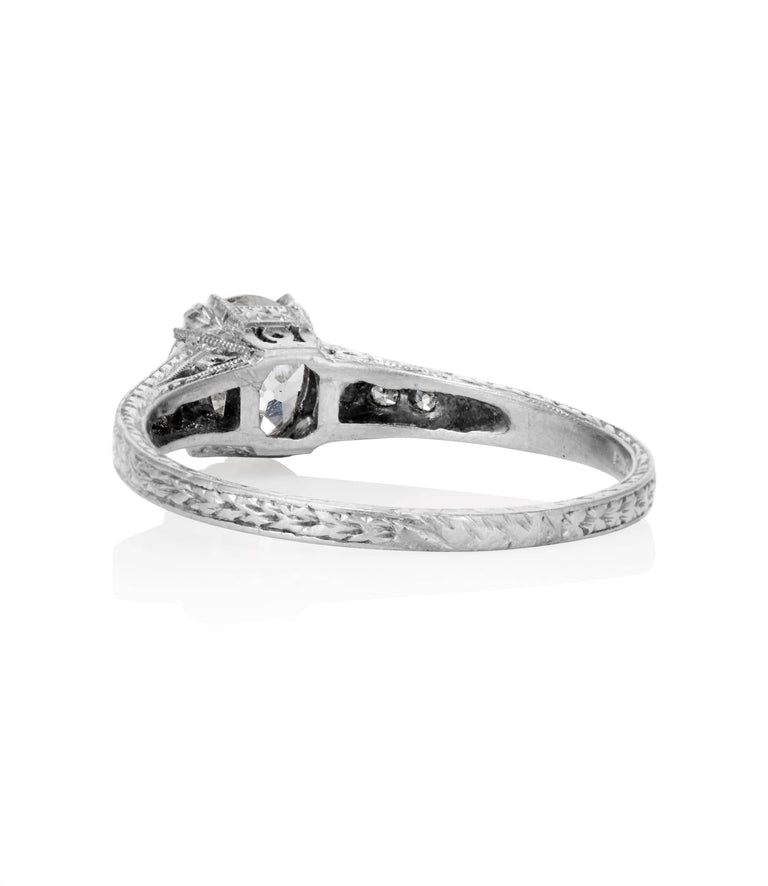 Edwardian .91 Carat Old European Cut Diamond Platinum Antique Engagement Ring