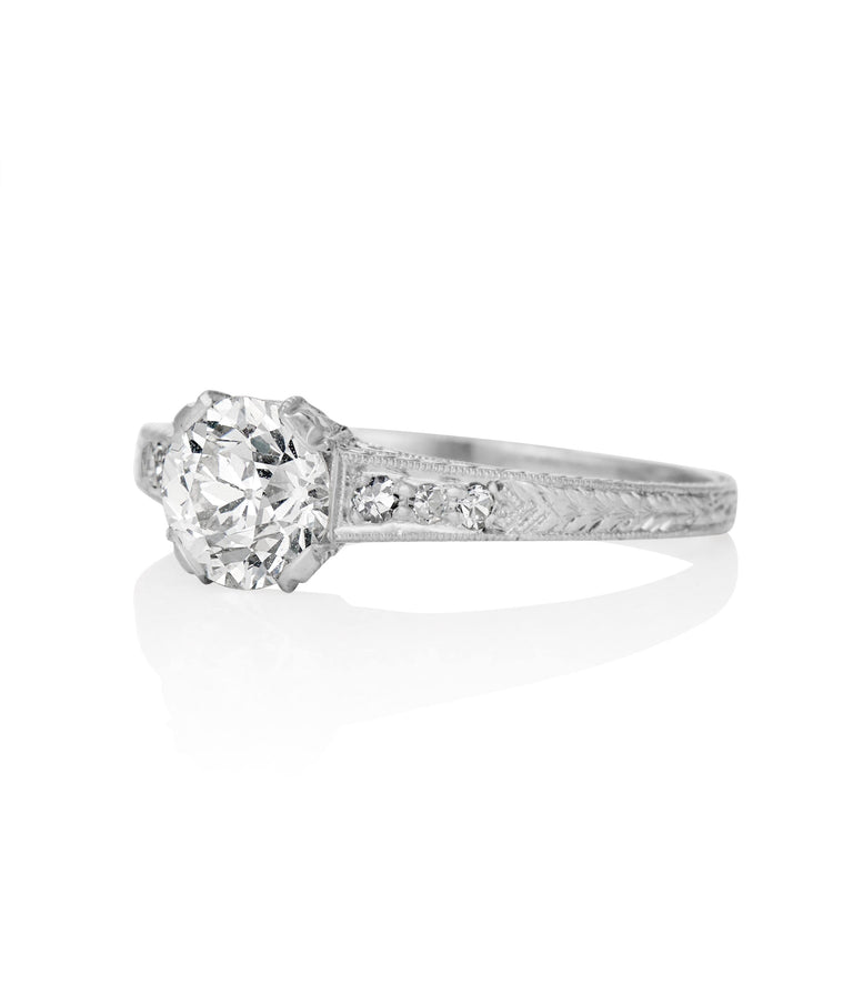 Edwardian .91 Carat Old European Cut Diamond Platinum Antique Engagement Ring