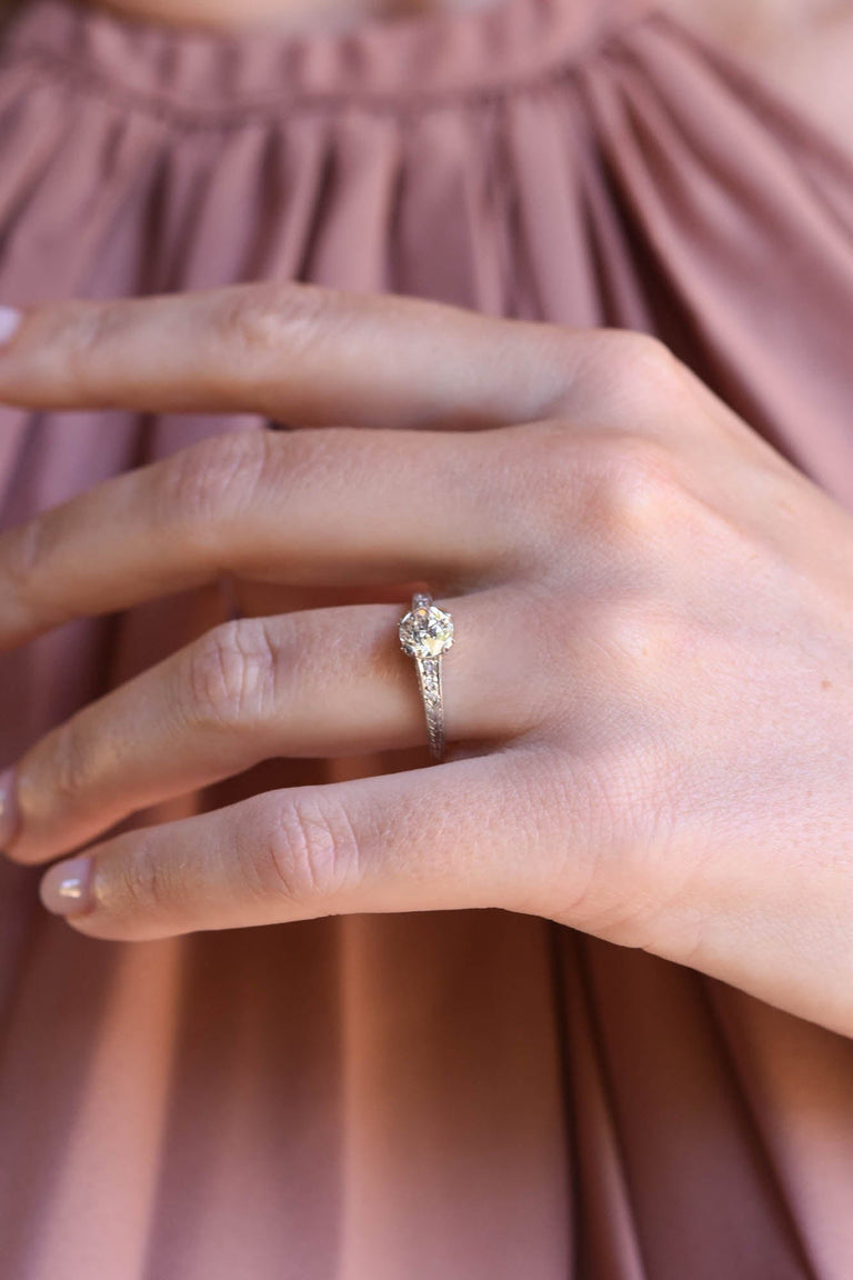 Edwardian .91 Carat Old European Cut Diamond Platinum Vintage Engagement Ring
