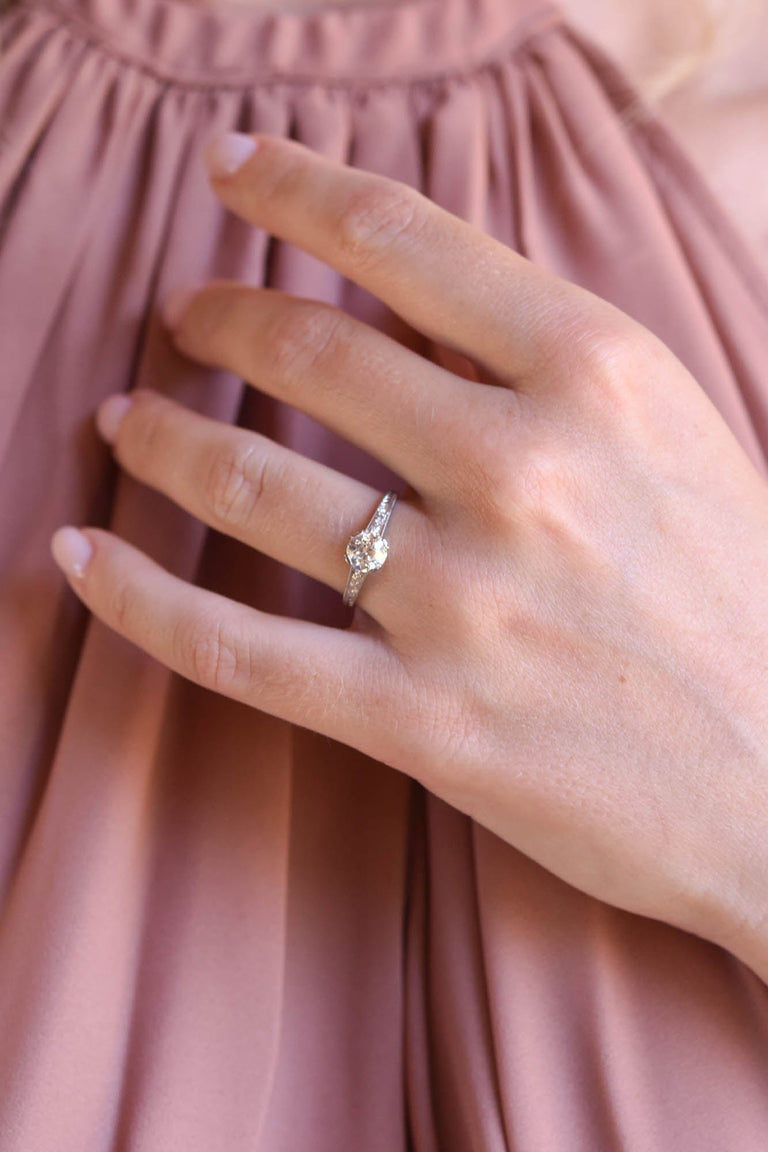 Edwardian .91 Carat Old European Cut Diamond Platinum Vintage Engagement Ring