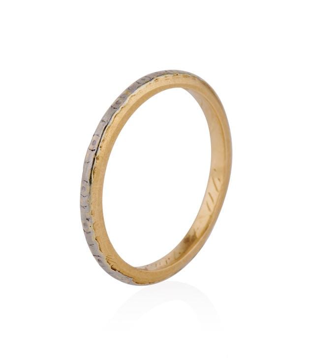 Edwardian Vintage 18K Two Tone Antique Wedding Band- Size 6.25