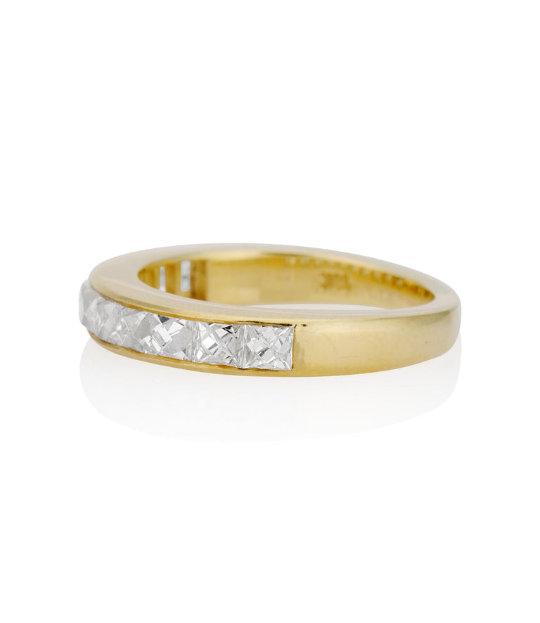 French Cut Diamond 1.45 Carat Yellow Gold Vintage Inspired Wedding Band - Size 5