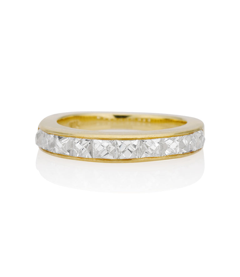 French Cut Diamond 1.45 Carat Yellow Gold Vintage Inspired Wedding Band - Size 5