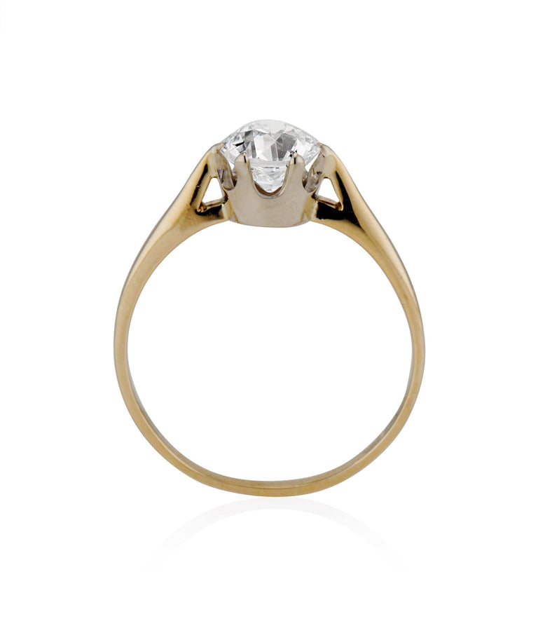 Midcent1.09 Carat Old European Cut Diamond Yellow Gold Solitaire Engagement Ring
