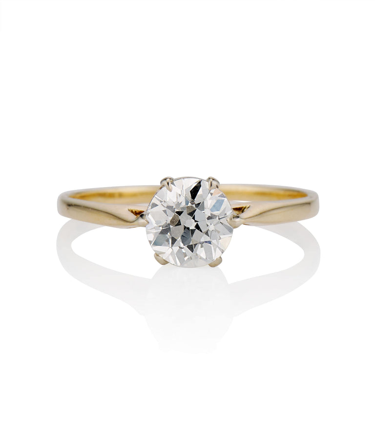 Midcent1.09 Carat Old European Cut Diamond Yellow Gold Solitaire Engagement Ring