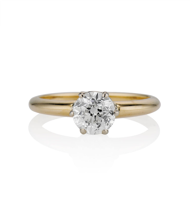 Midcentury 1.20 Carat Old European Cut Diamond Yellow Gold Solitaire Vintage Engagement Ring