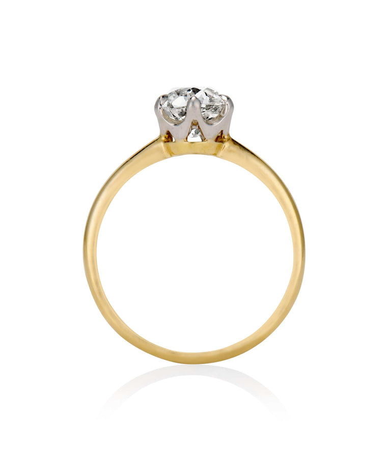 Midcentury 1.52 Carat Old European Cut Diamond Yellow Gold Solitaire Ring