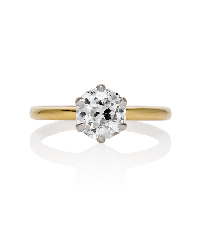 Midcentury 1.52 Carat Old European Cut Diamond Yellow Gold Solitaire Ring